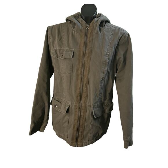 Earthbound Trading Co Jacket Brown Cotton Canvas Hooded Zip Up - Picture 1 of 7